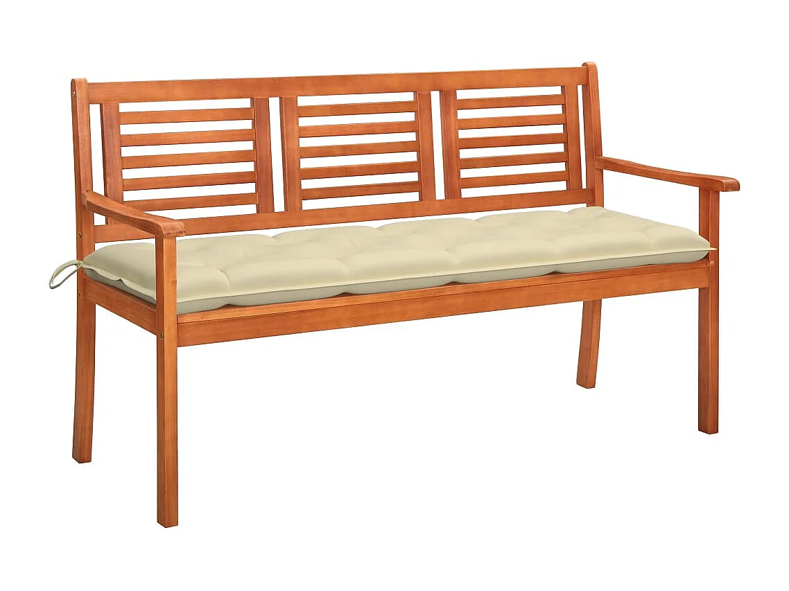 3-Sitzer-Gartenbank mit Auflage 150 cm Massivholz Eukalyptus