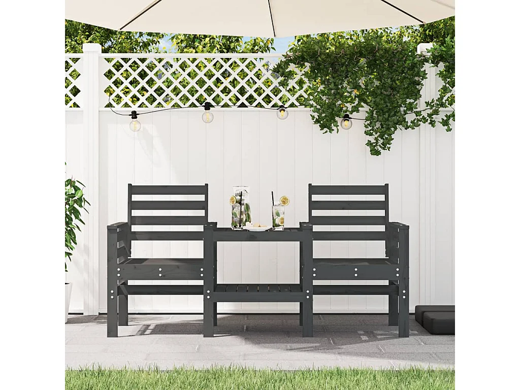 Banc de jardin avec table 2 places gris bois massif de pin