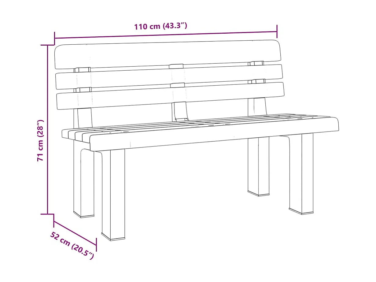 Banc de jardin anthracite 110x52x71 cm polypropylène