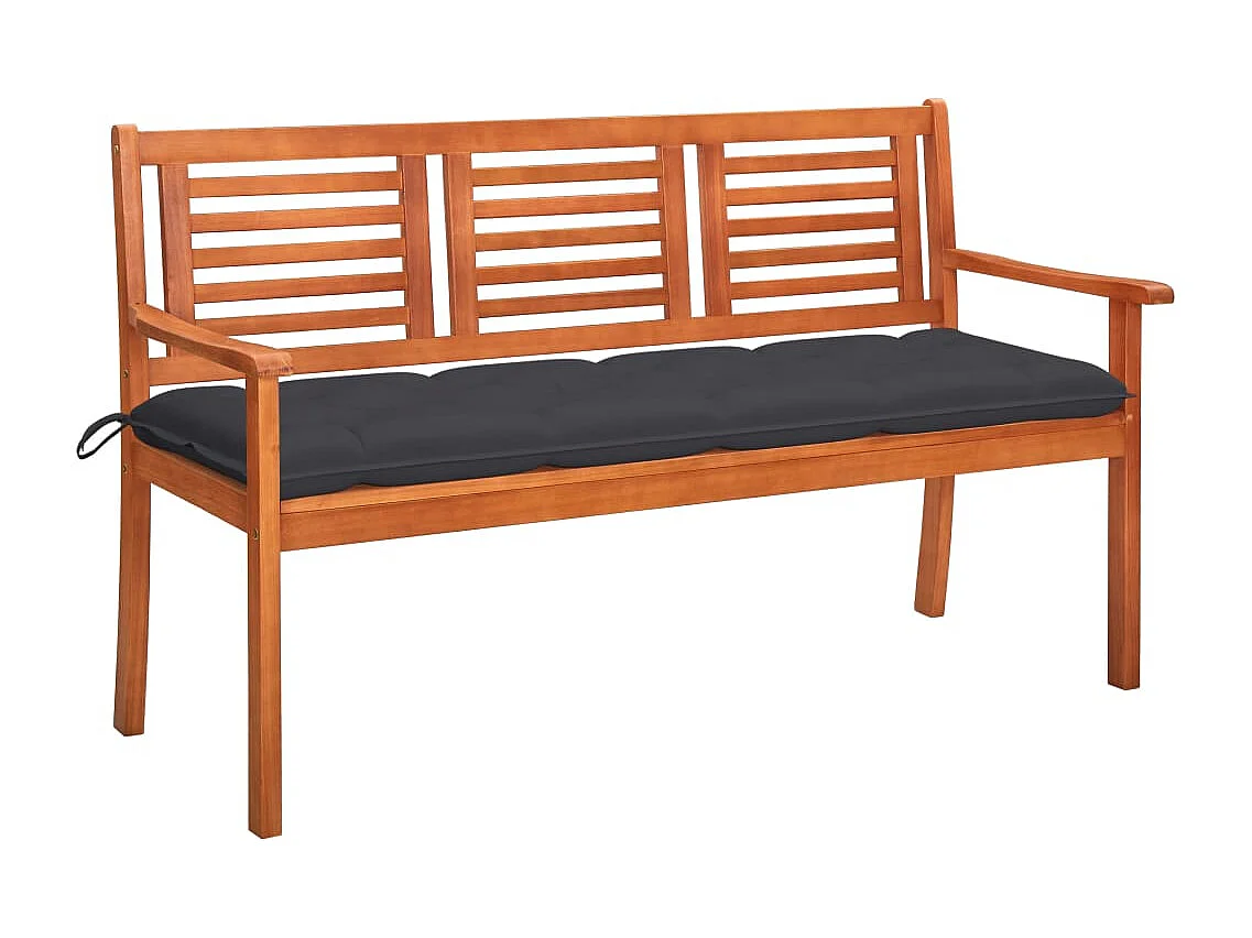 Banc de jardin 3 places avec coussin 150 cm Bois d'eucalyptus