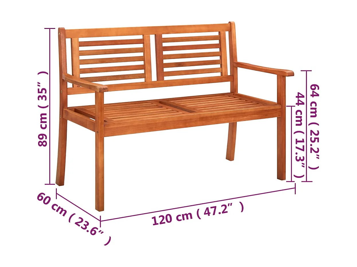 Banco de jardim 2 lugares c/ almofadão 120 cm eucalipto maciço