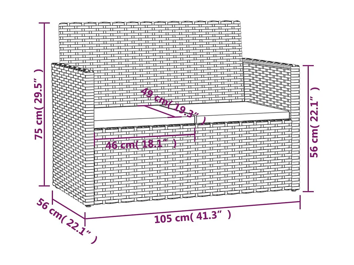 Banc de jardin avec coussins Gris 105 cm Résine tressée