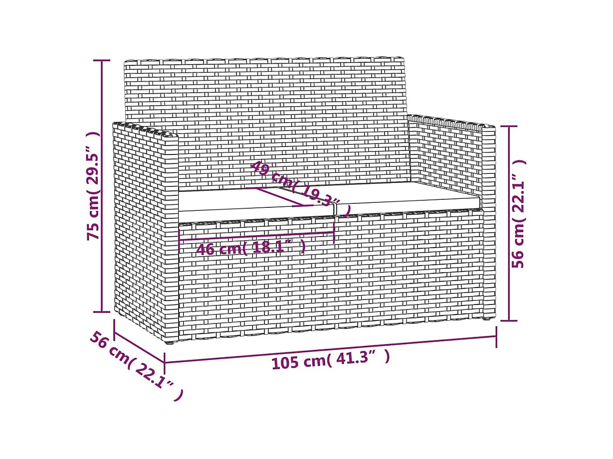 Banc de jardin avec coussins Gris 105 cm Résine tressée