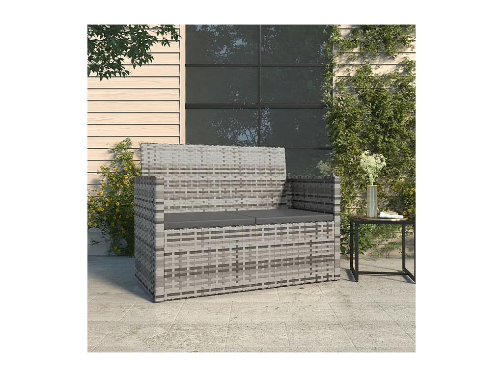 Tuinbank met kussens 105 cm poly rattan grijs