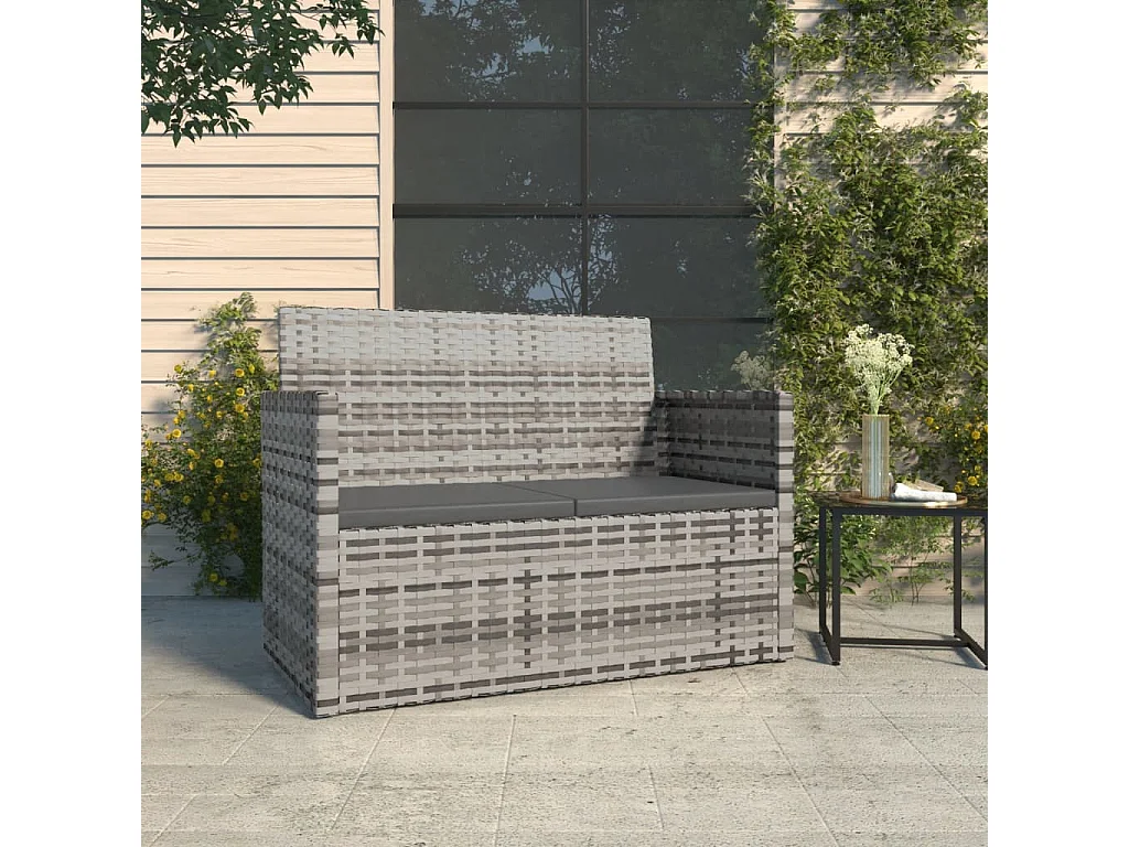 Tuinbank met kussens 105 cm poly rattan grijs