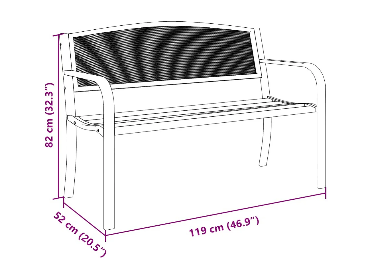 Tuinbankje 119 cm staal zwart