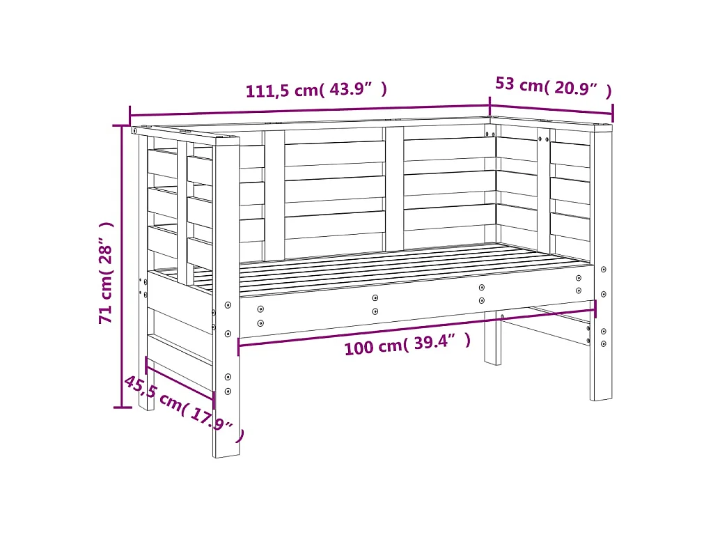 Banc de jardin marron miel 111,5x53x71 cm bois massif de pin