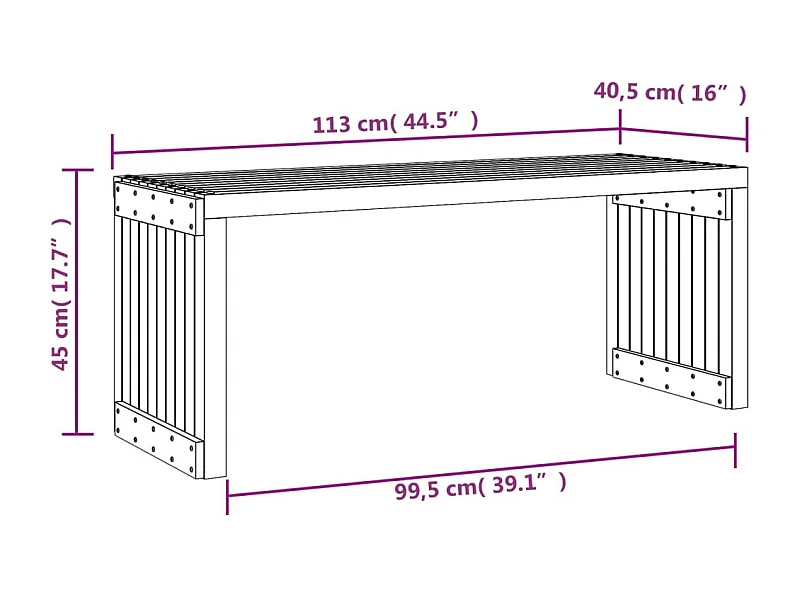 Banco de jardín extensible madera pino blanco 212,5x40,5x45 cm
