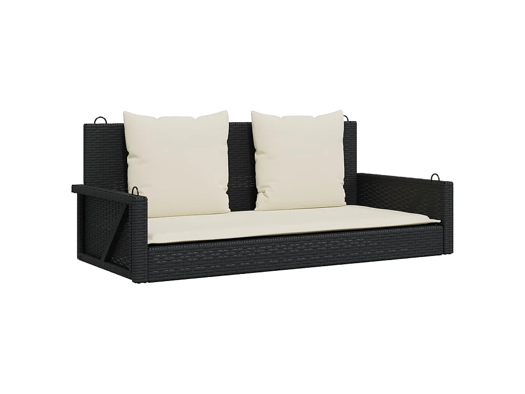 Banc à bascule avec coussins Noir 119 x 56 x 48 cm Résine tressée