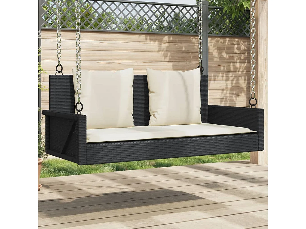 Banc à bascule avec coussins Noir 119 x 56 x 48 cm Résine tressée