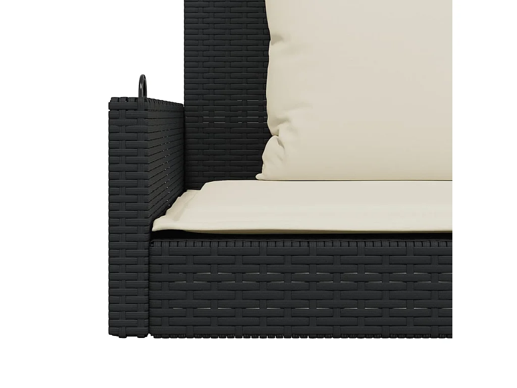 Banc à bascule avec coussins Noir 119 x 56 x 48 cm Résine tressée