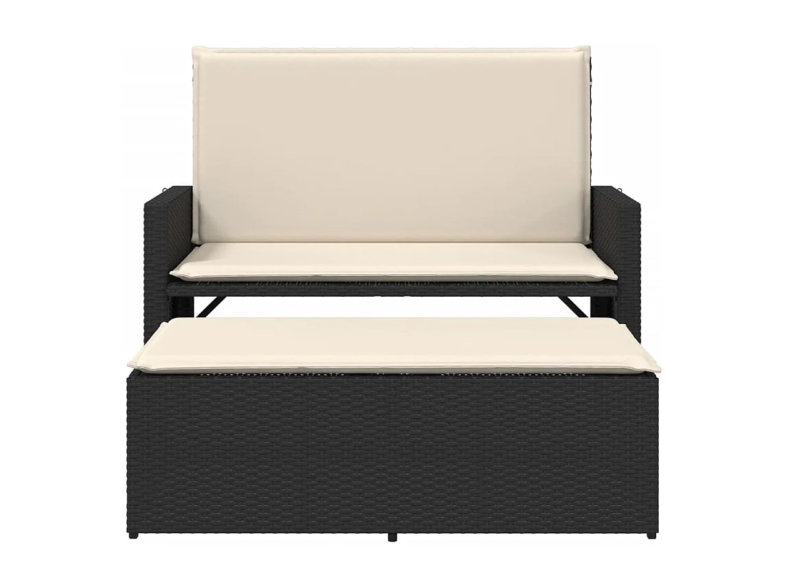 Gartenbank mit Kissen und Hocker Schwarz Poly Rattan