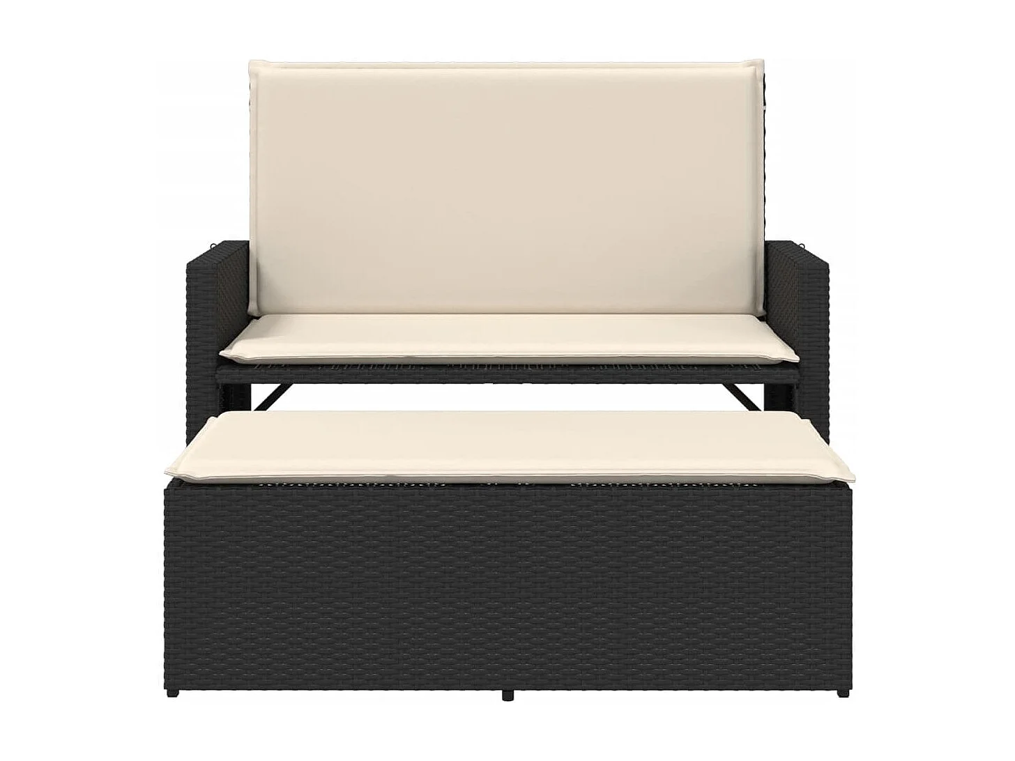 Gartenbank mit Kissen und Hocker Schwarz Poly Rattan