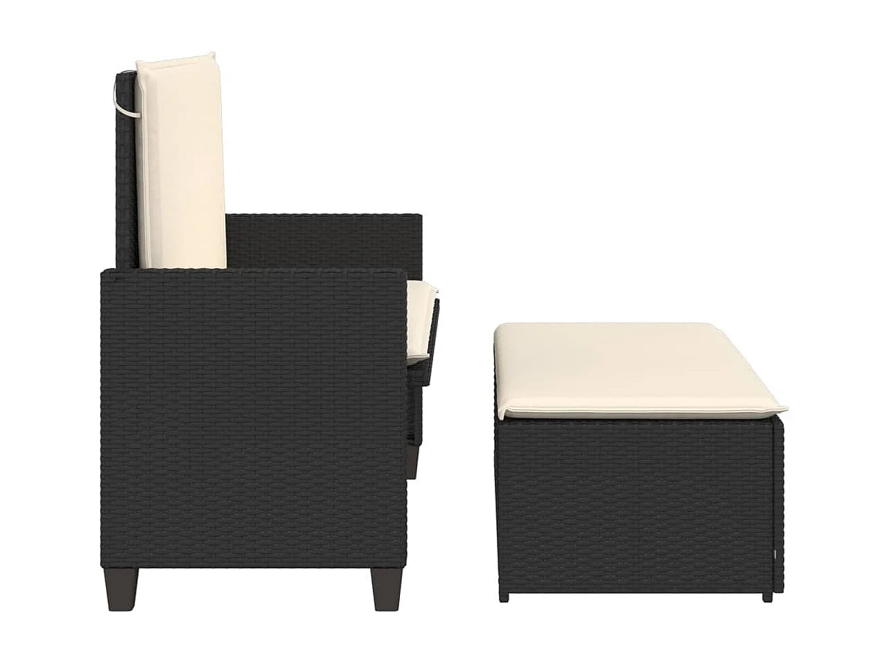 Gartenbank mit Kissen und Hocker Schwarz Poly Rattan