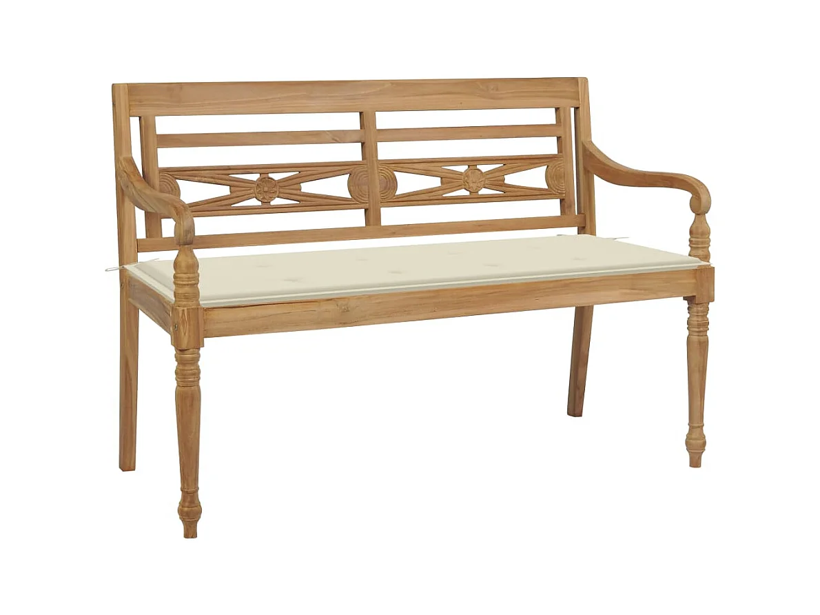 Panca Batavia con Cuscino Crema 120 cm Massello di Teak
