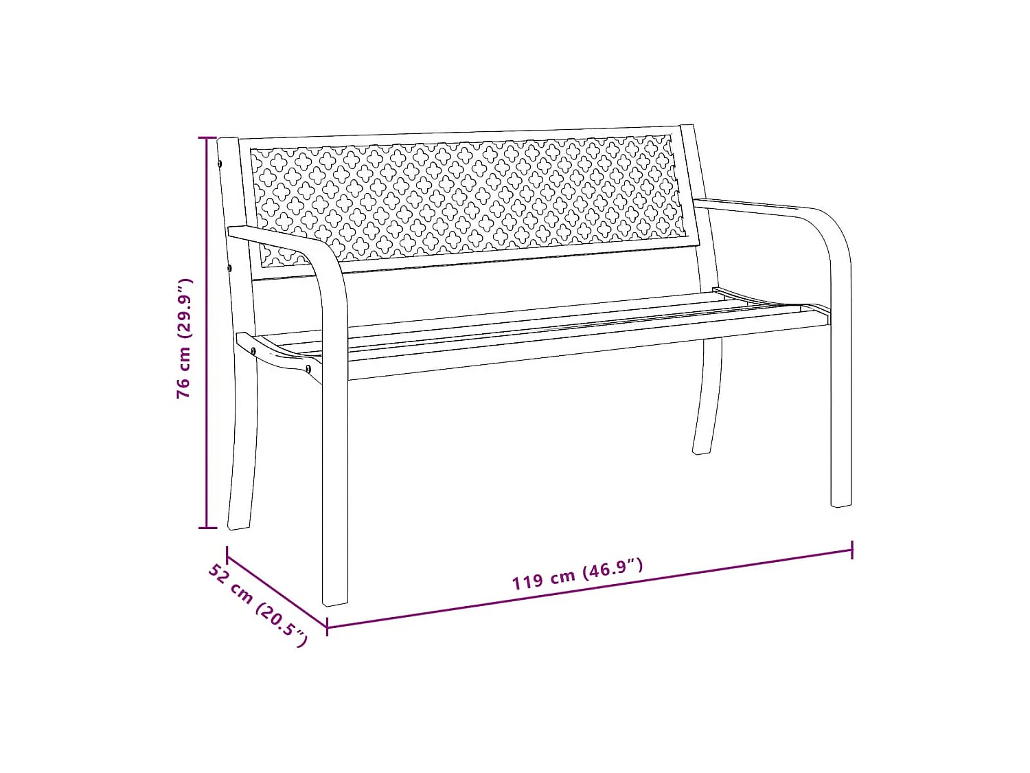 Banco de jardim 119 cm aço preto