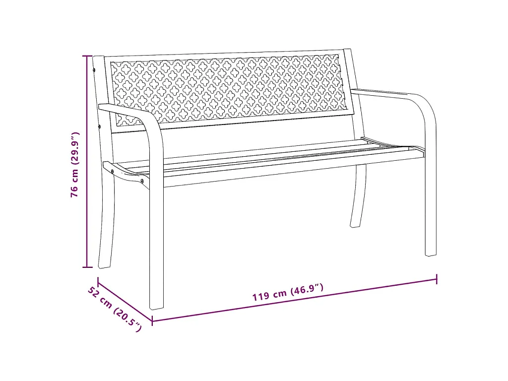 Tuinbankje 119 cm staal zwart