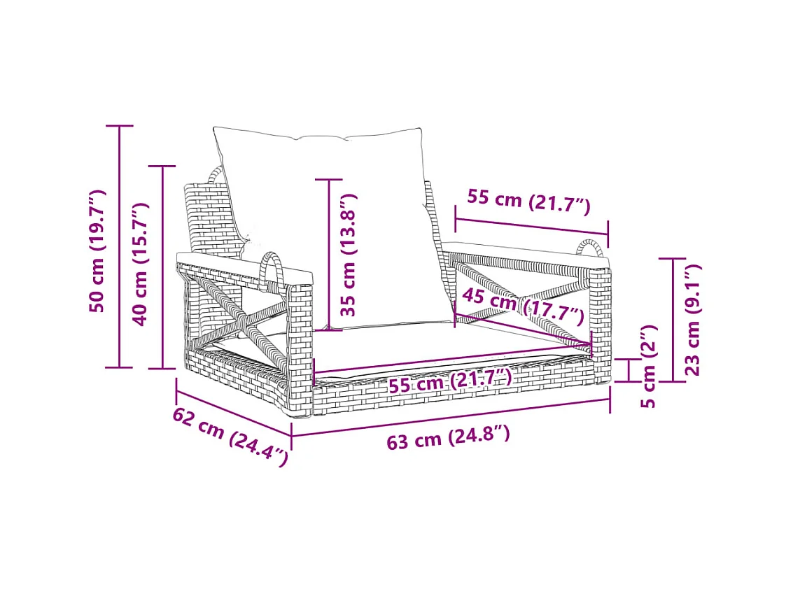 Balancelle avec coussins beige 63x62x40 cm résine tressée