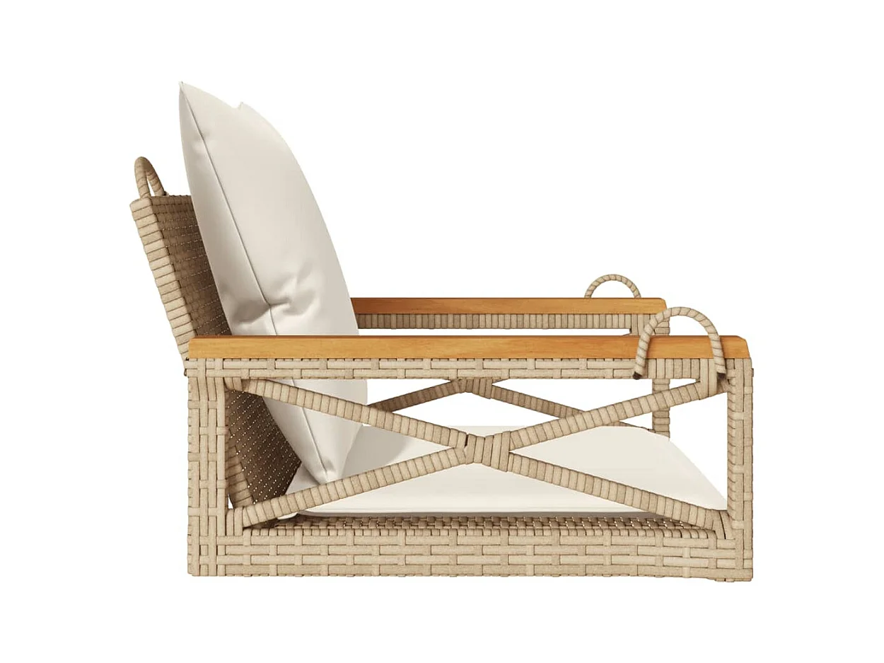 Balancelle avec coussins beige 63x62x40 cm résine tressée