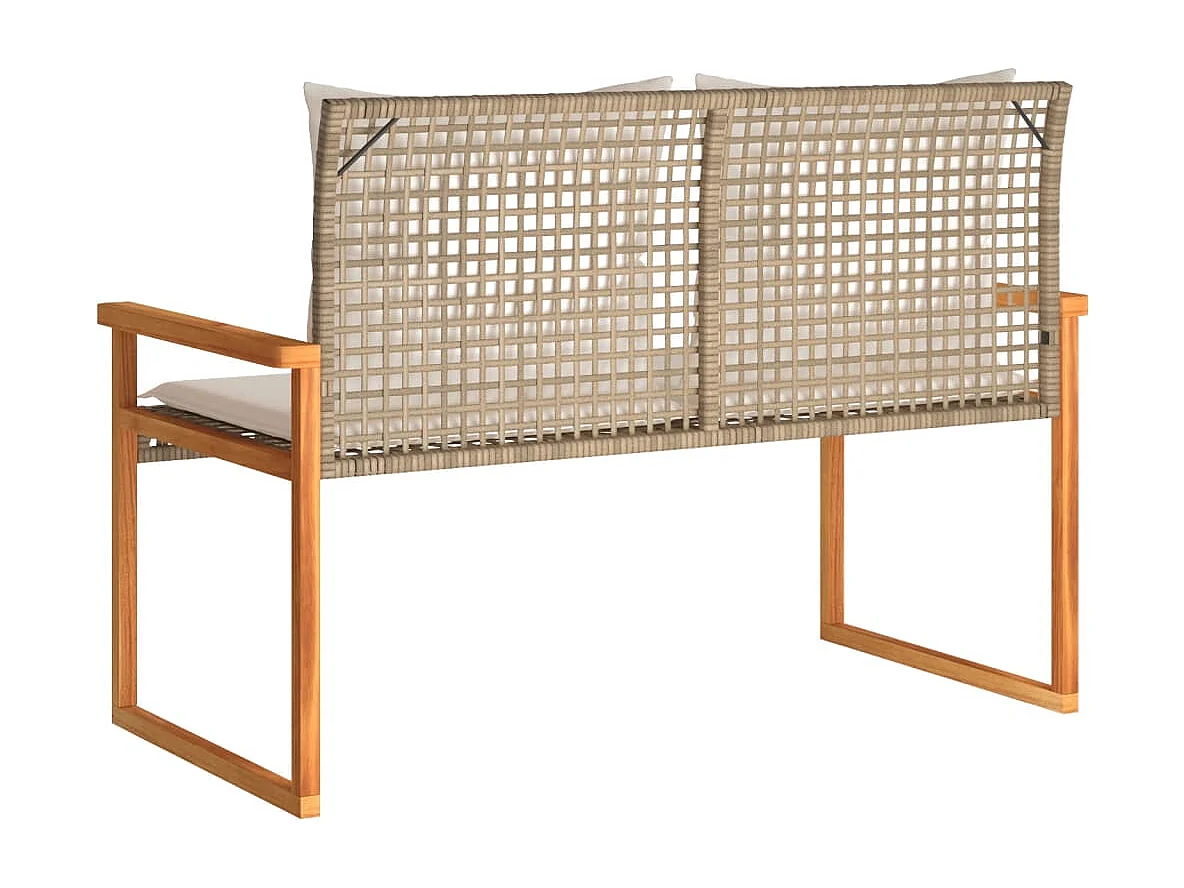 Tuinbankje met kussen poly rattan en acaciahout gemengd beige