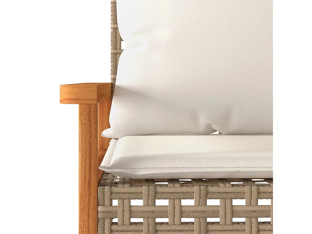 Tuinbankje met kussen poly rattan en acaciahout gemengd beige