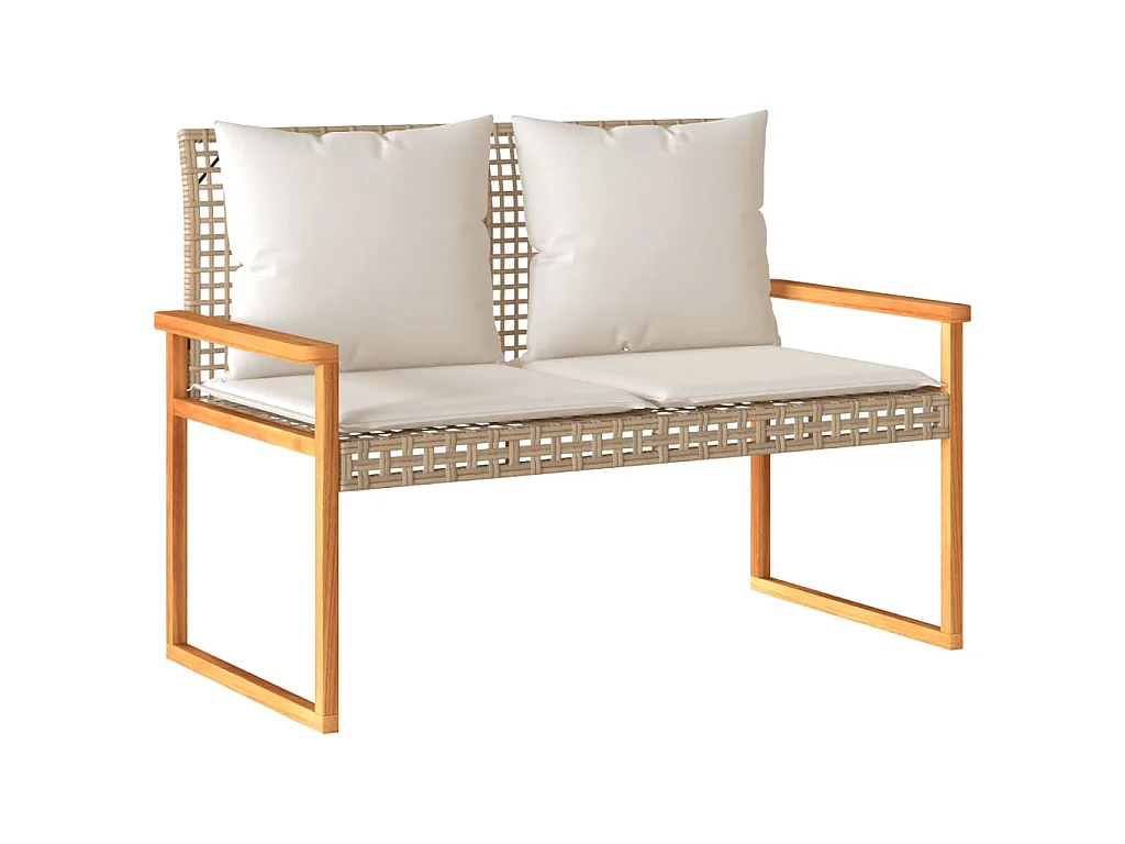 Banc de jardin avec coussin mélange beige résine tressée acacia