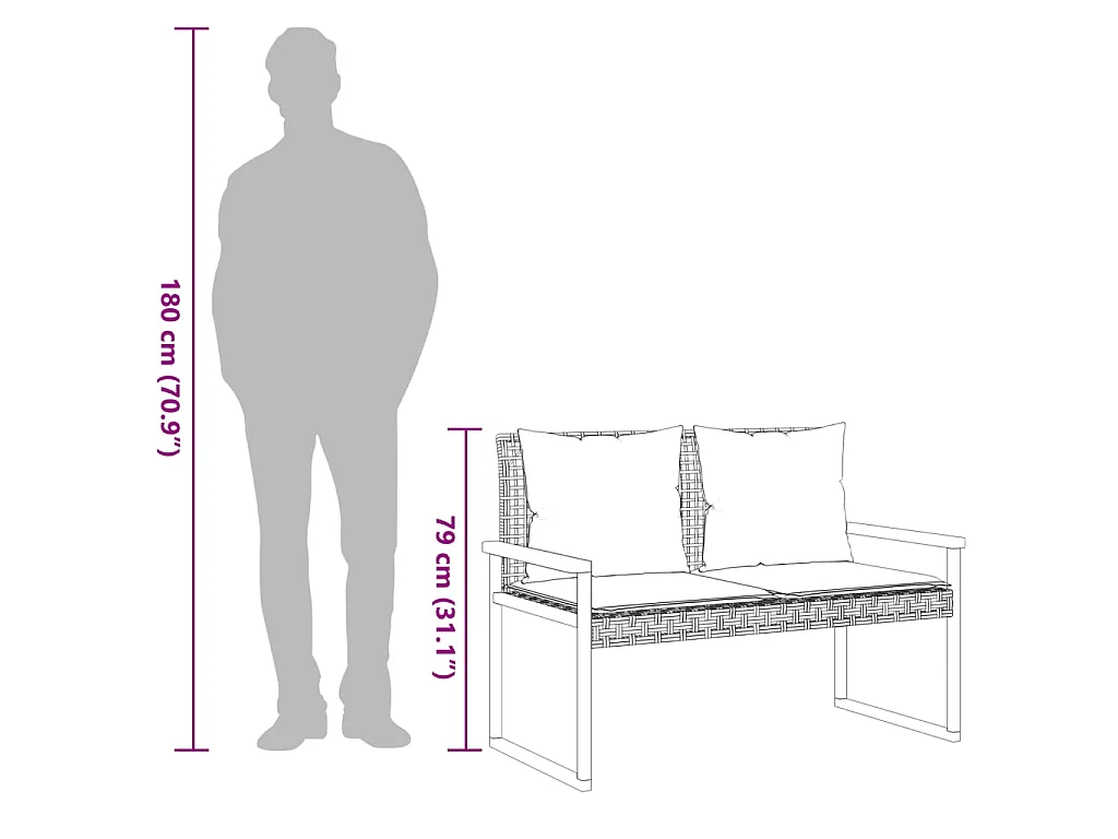 Banc de jardin avec coussin mélange beige résine tressée acacia