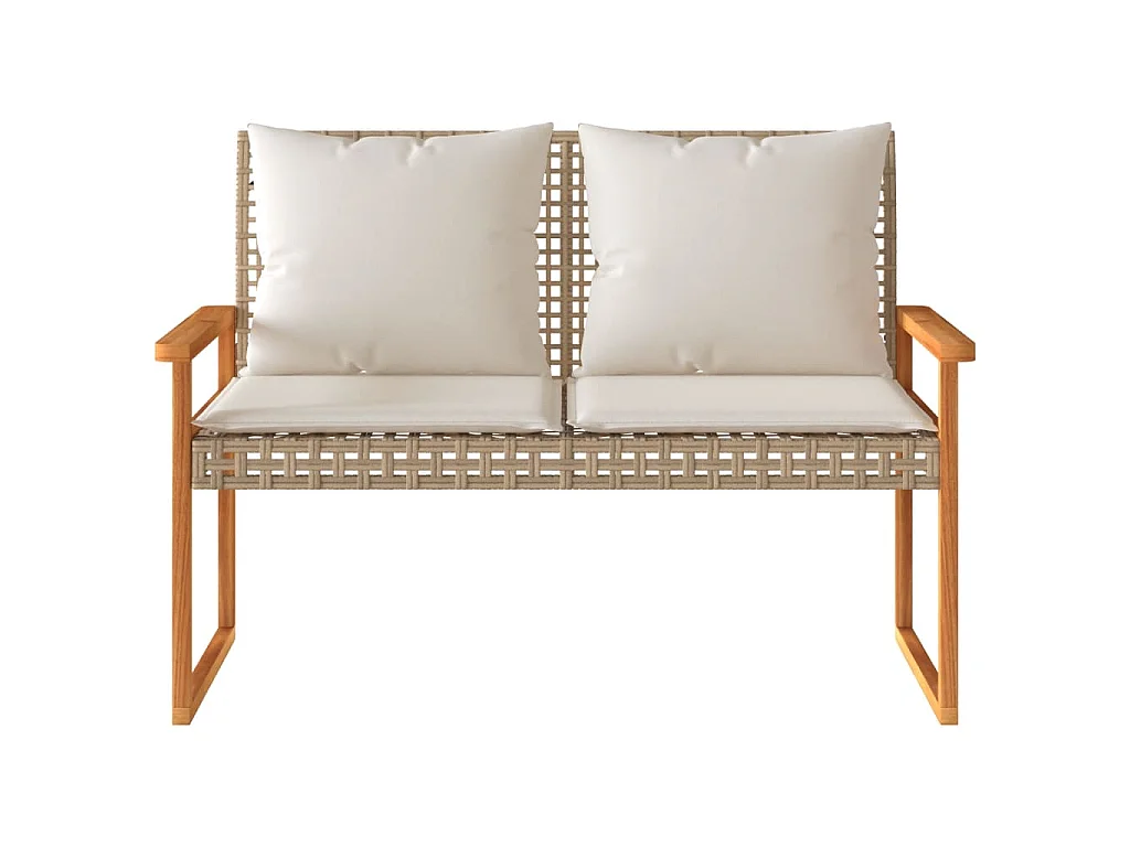 Banc de jardin avec coussin mélange beige résine tressée acacia