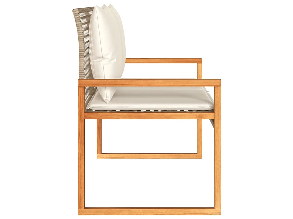 Banc de jardin avec coussin mélange beige résine tressée acacia