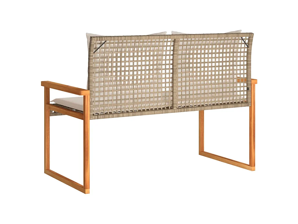 Banc de jardin avec coussin mélange beige résine tressée acacia