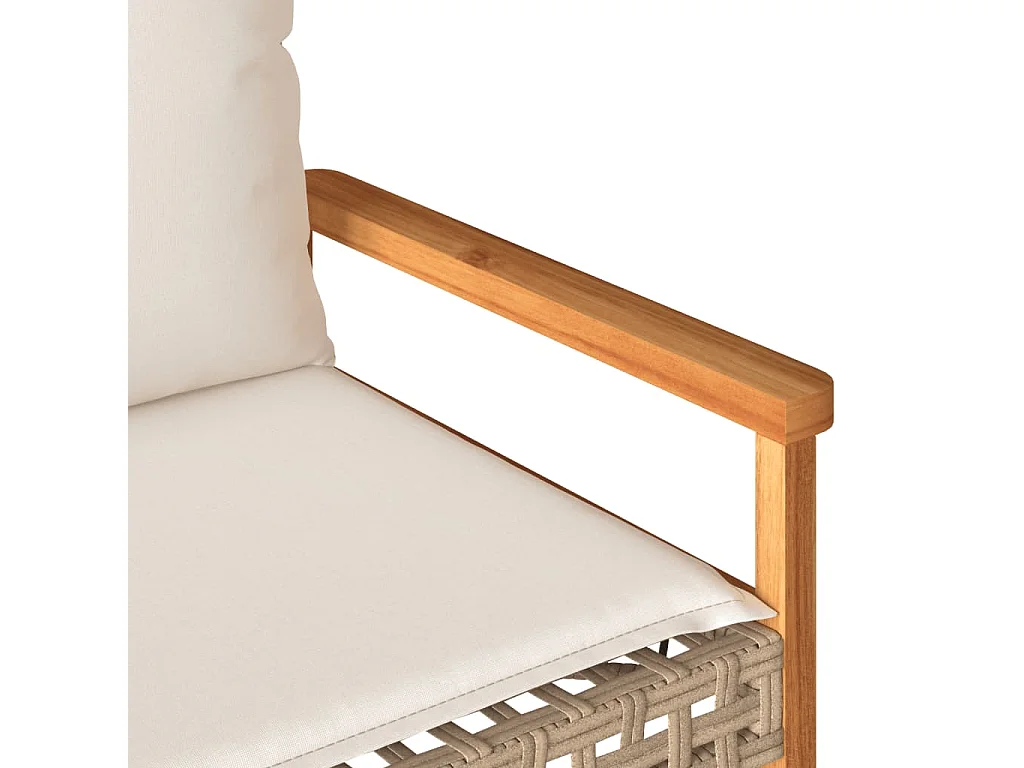 Banc de jardin avec coussin mélange beige résine tressée acacia