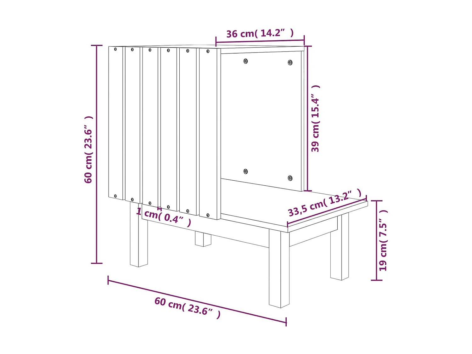 Casa para gatos de madera maciza de pino 60x36x60 cm