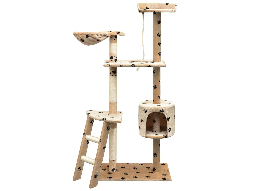 Albero per Gatti Tiragraffi Sisal 150 cm Zampe Stampate Beige
