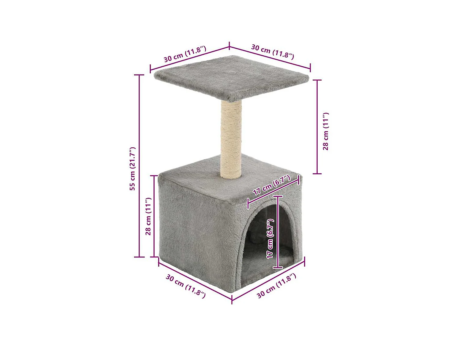 Arbre à chat avec griffoirs en sisal 55 cm Gris