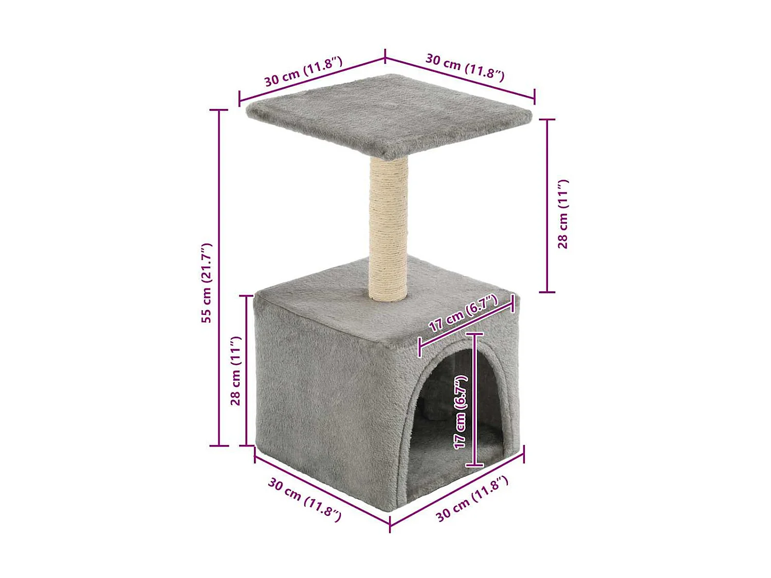Arbre à chat avec griffoirs en sisal 55 cm Gris