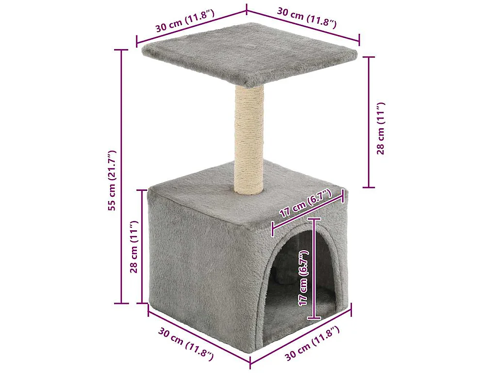 Arbre à chat avec griffoirs en sisal 55 cm Gris
