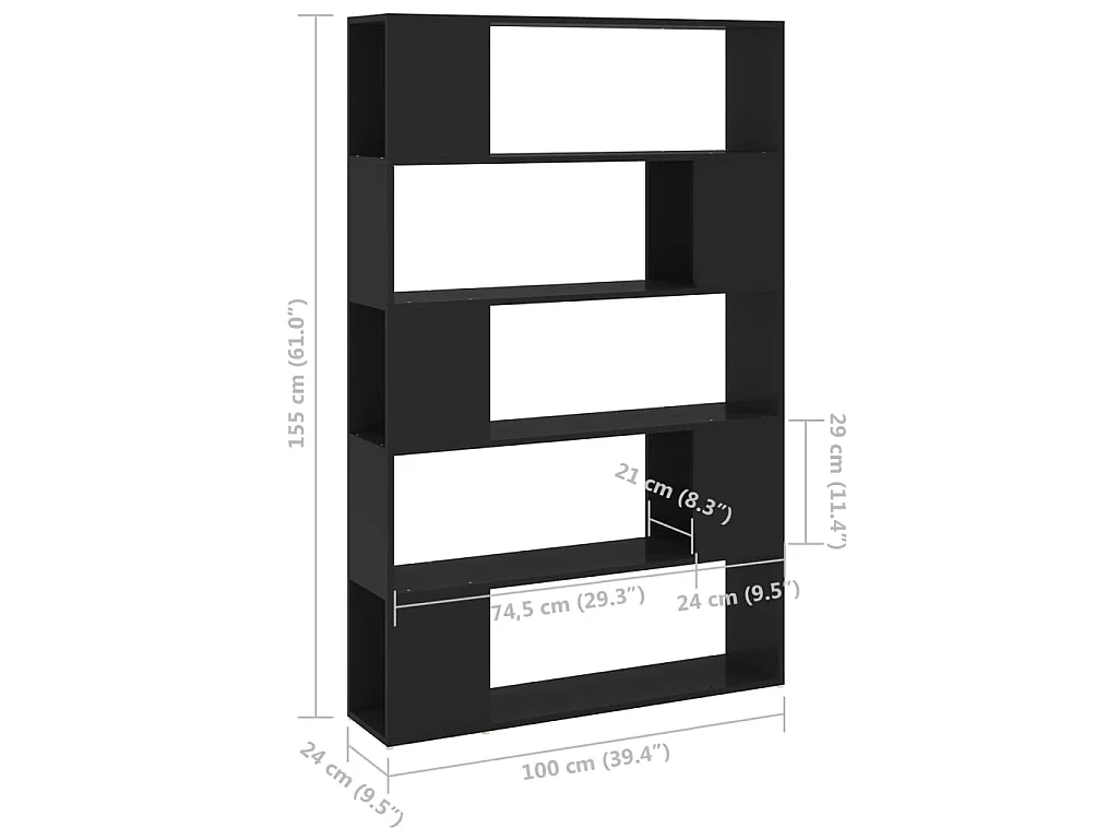Bücherregal Raumteiler Schwarz 100x24x155 cm Holzwerkstoff