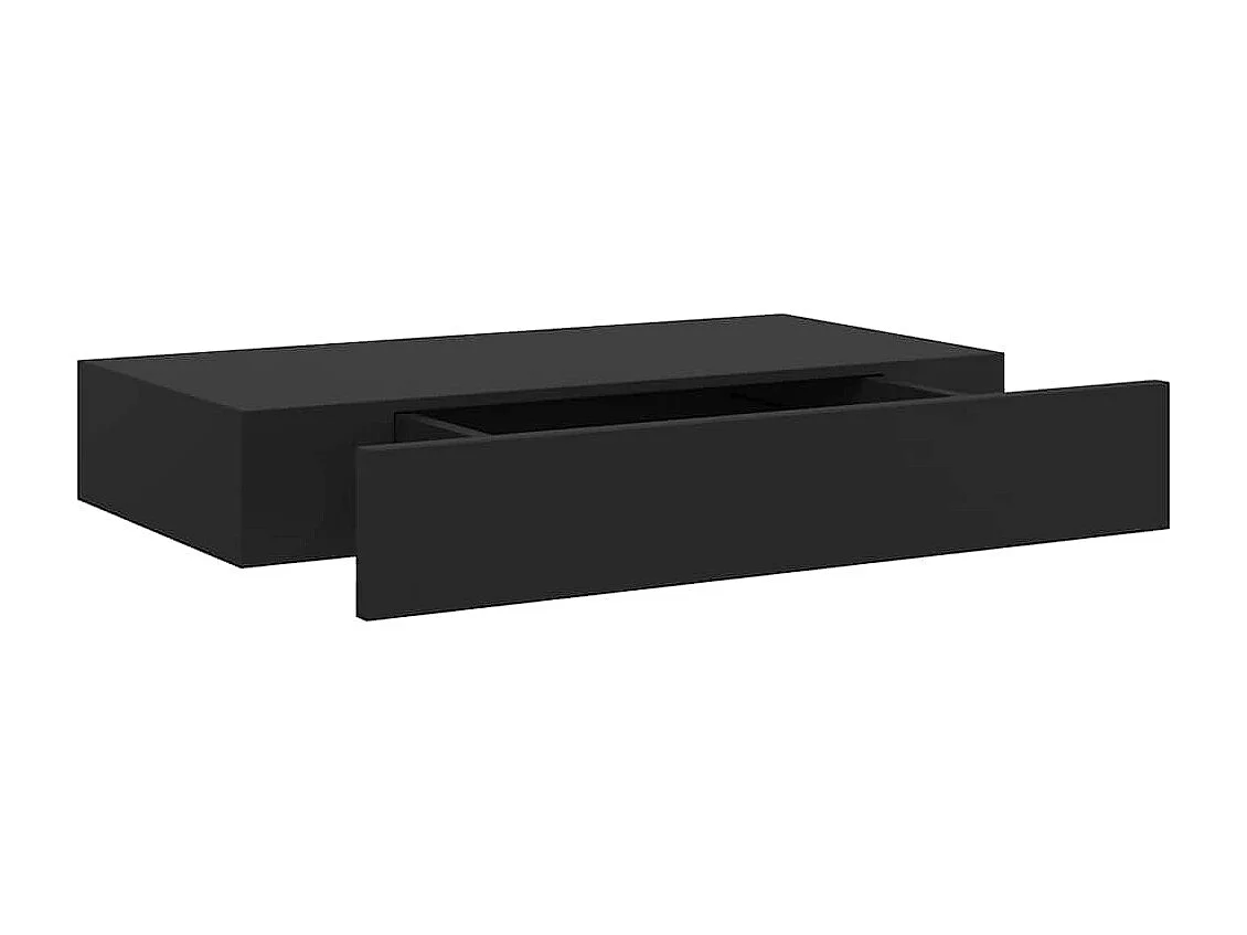 Mensola a Muro Galleggianti con Cassetto Nera 48x25x8 cm