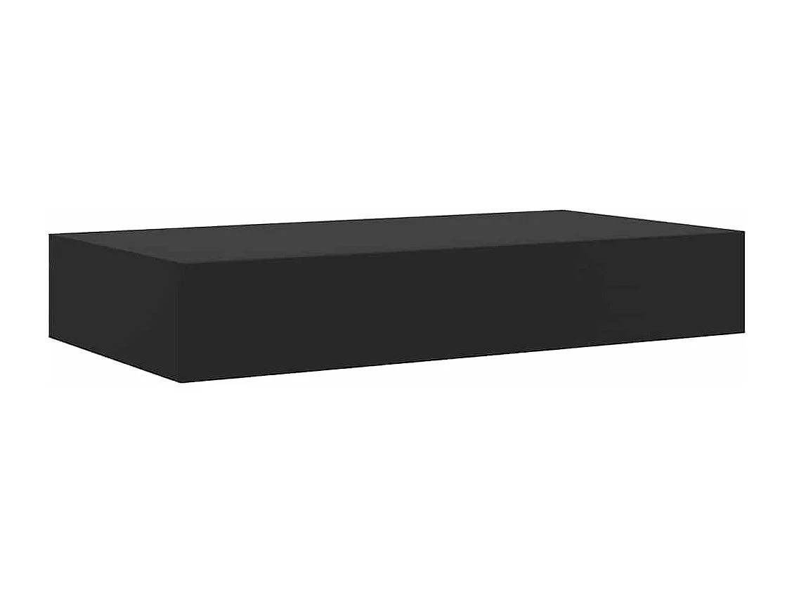 Mensola a Muro Galleggianti con Cassetto Nera 48x25x8 cm
