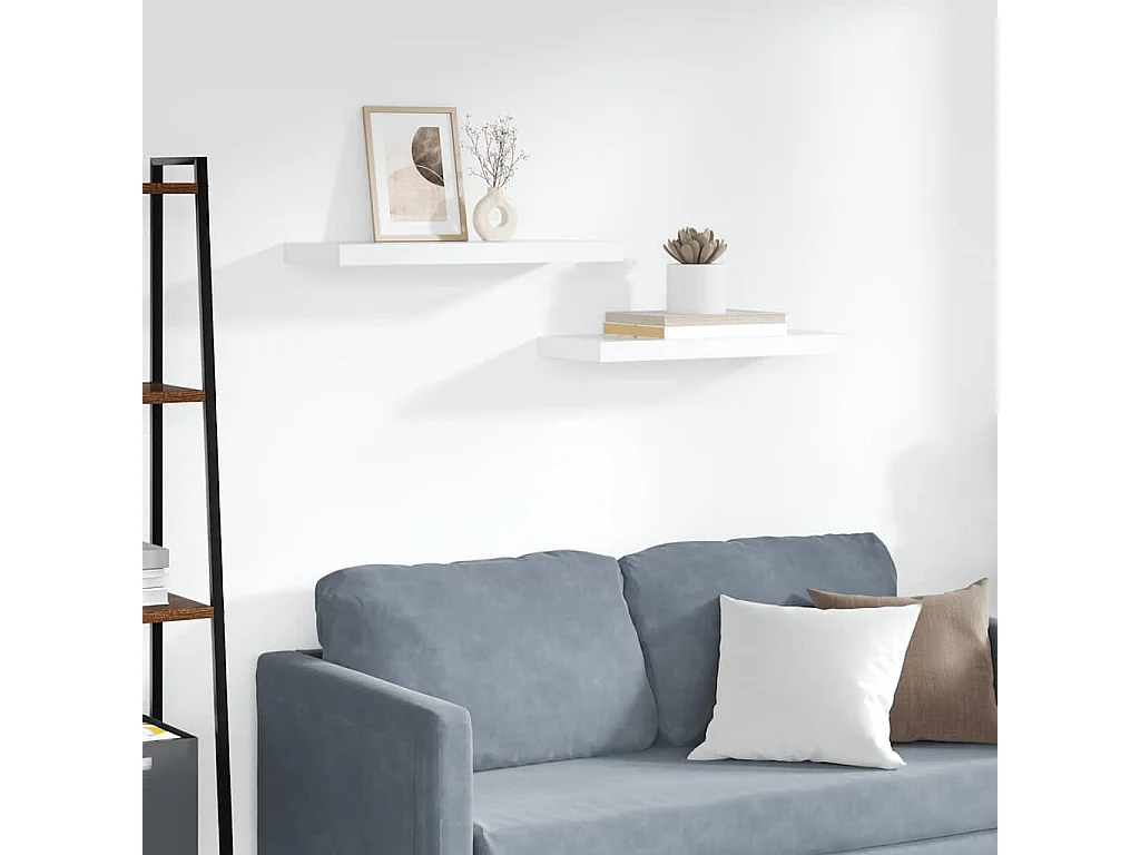 Scaffali a Parete 2 pz Bianchi 60x23,5x3,8 cm in MDF