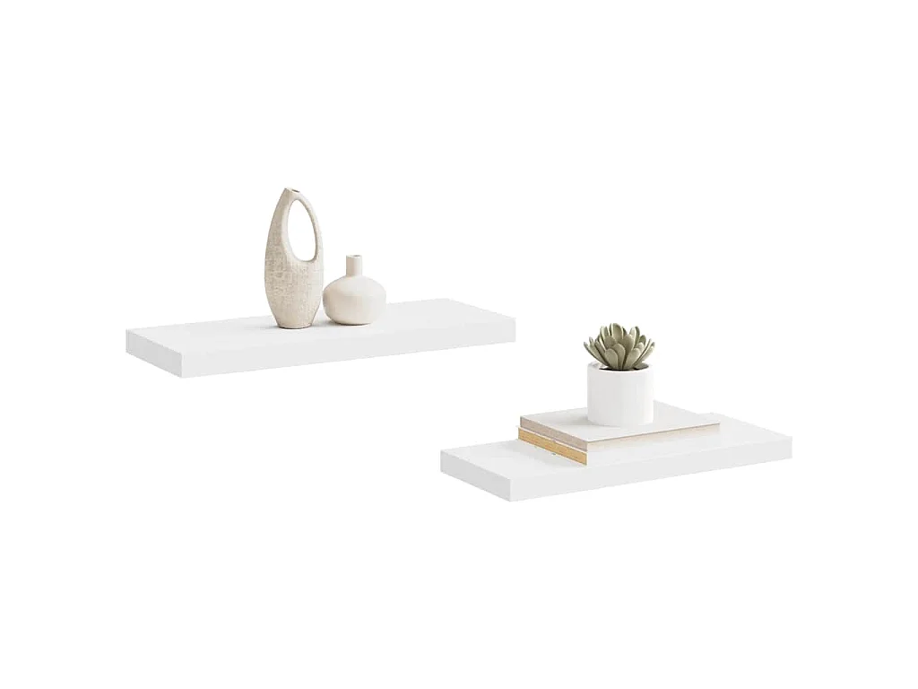Scaffali a Parete 2 pz Bianchi 60x23,5x3,8 cm in MDF