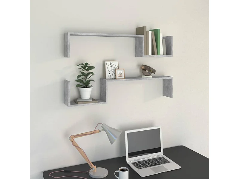 Estantes de pared 2 uds madera de ingeniería gris 100x15x20 cm