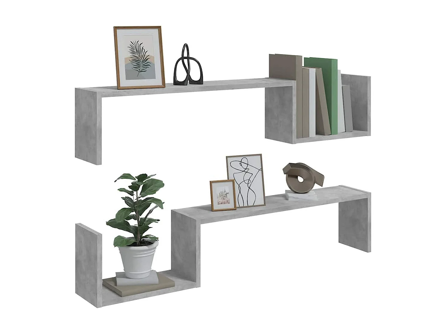 Étagères murales 2 pcs gris béton 100x15x20cm bois d'ingénierie