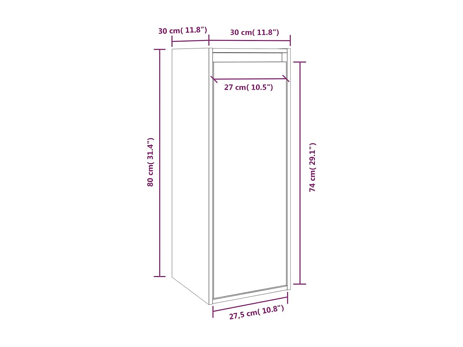 Wandkast 30x30x80 cm massief grenenhout grijs