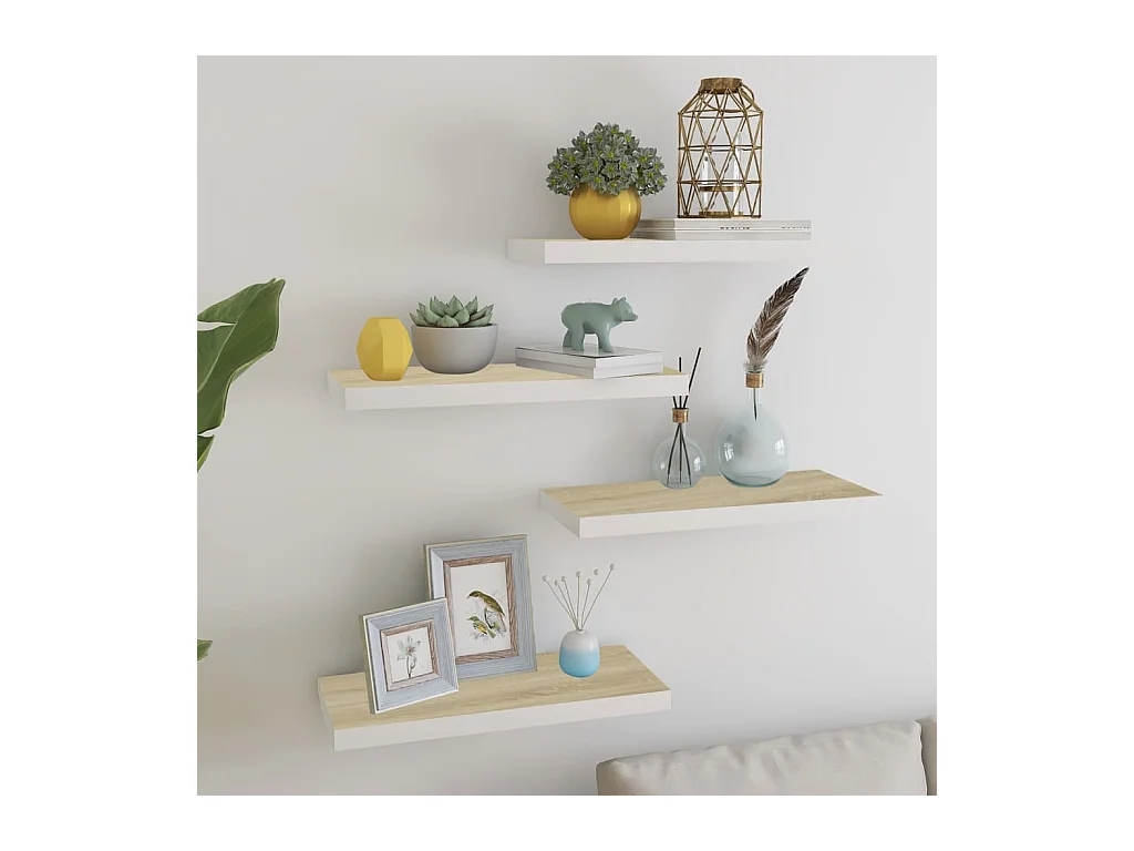 Étagères flottantes 4 pcs chêne et blanc 60x23,5x3,8 cm MDF