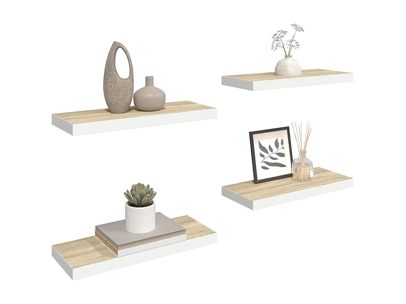 Scaffali a Parete 4 pz Rovere e Bianco 60x23,5x3,8 cm in MDF