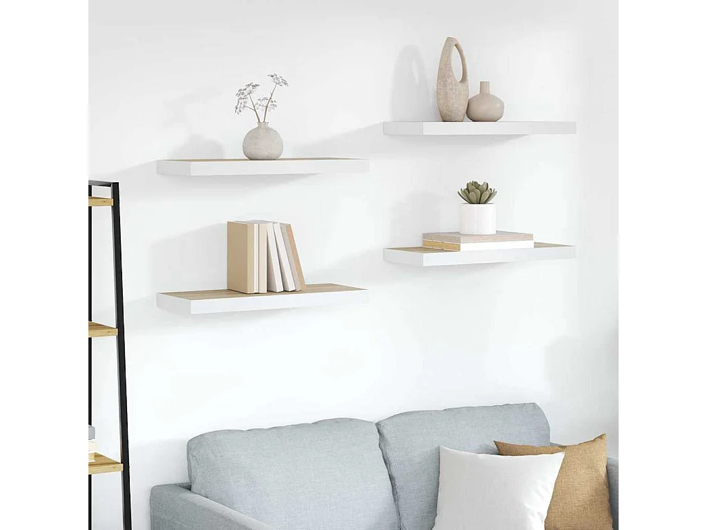 Scaffali a Parete 4 pz Rovere e Bianco 60x23,5x3,8 cm in MDF