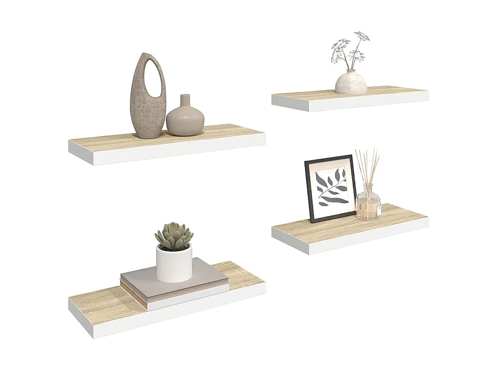 Scaffali a Parete 4 pz Rovere e Bianco 60x23,5x3,8 cm in MDF