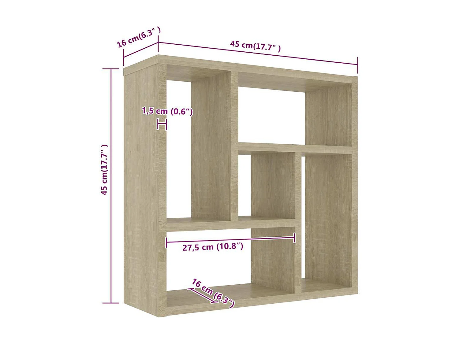 Wandregal Sonoma-Eiche 45,1x16x45,1 cm Holzwerkstoff