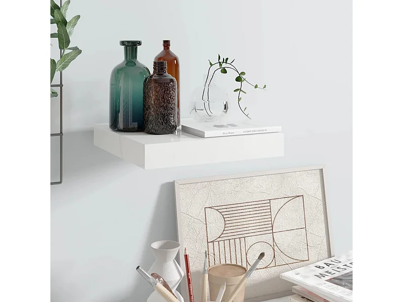Estante flotante de pared blanco brillante MDF 23x23,5x3,8 cm